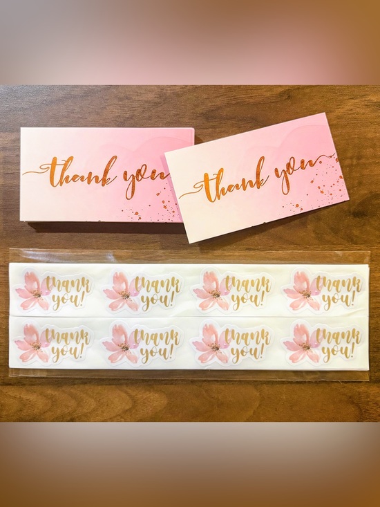 Other - Pink Gold Foiled Thank You Cards w/Matching Floral Stickers -nwot